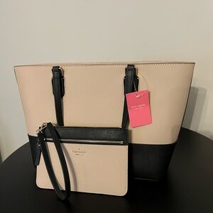 Kate Spade Black and Cream Tote with Wristlet - NWT
